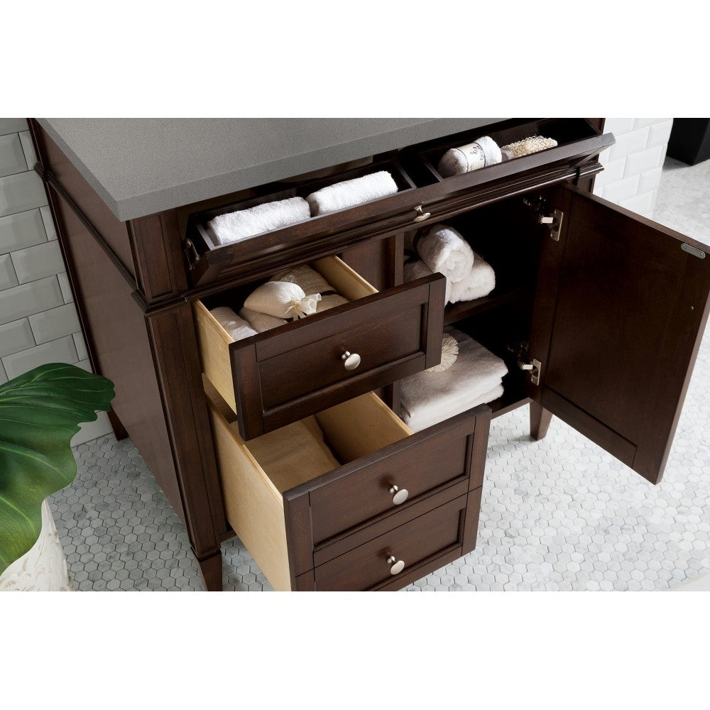 Brittany 36" Burnished Mahogany Single Vanity w/ 3 CM Gray Expo Quartz Top