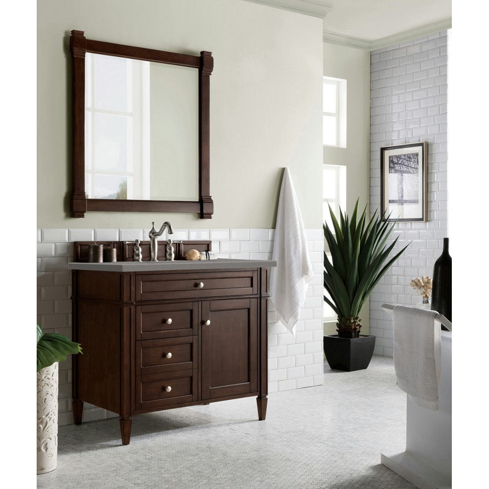 Brittany 36" Burnished Mahogany Single Vanity w/ 3 CM Gray Expo Quartz Top