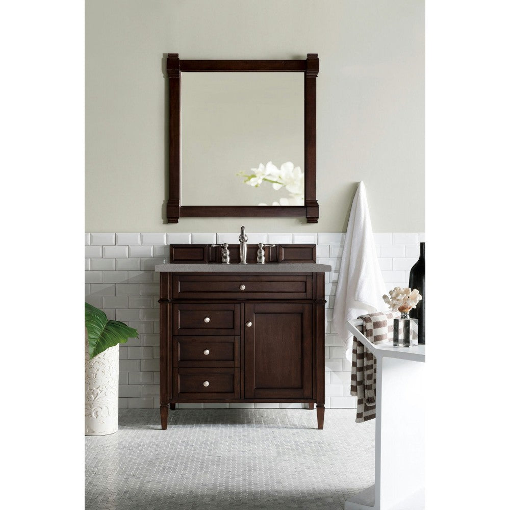 Brittany 36" Burnished Mahogany Single Vanity w/ 3 CM Gray Expo Quartz Top