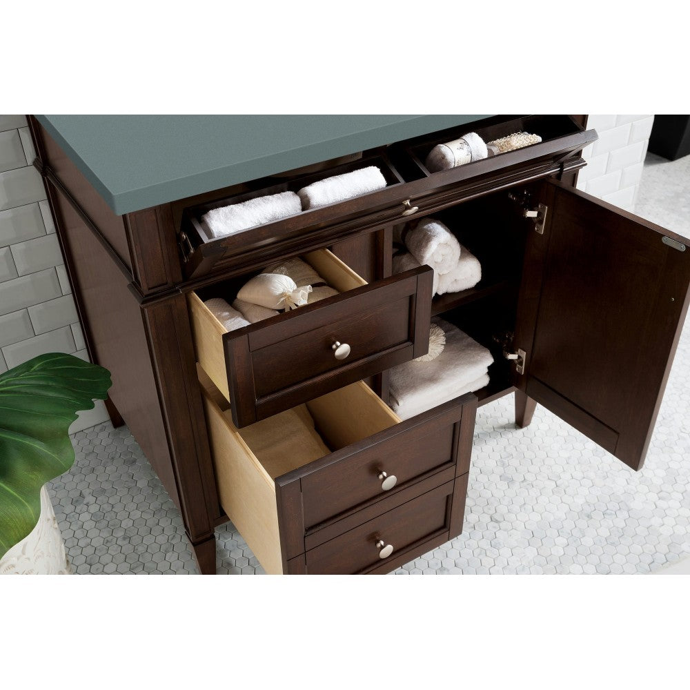 Brittany 36" Burnished Mahogany Single Vanity w/ 3 CM Cala Blue Quartz Top