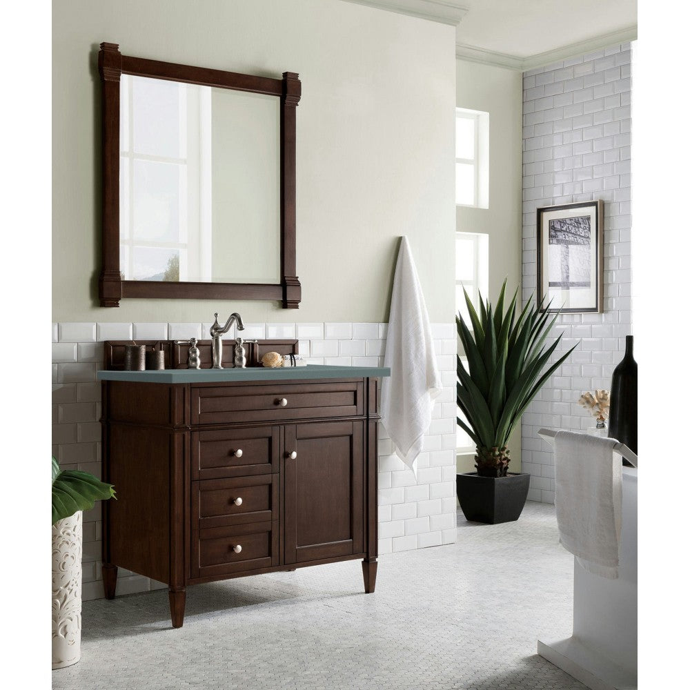 Brittany 36" Burnished Mahogany Single Vanity w/ 3 CM Cala Blue Quartz Top