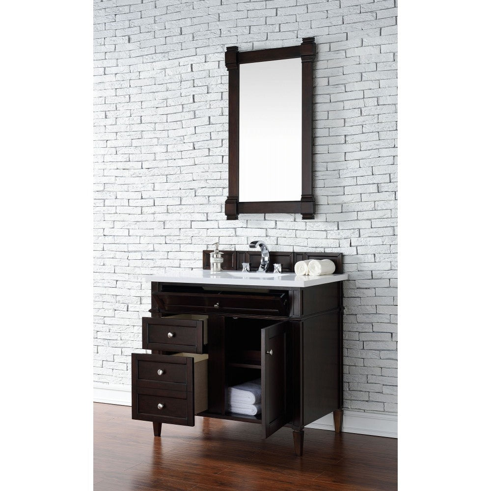 Brittany 36" Burnished Mahogany Single Vanity w/ 3 CM Classic White Quartz Top