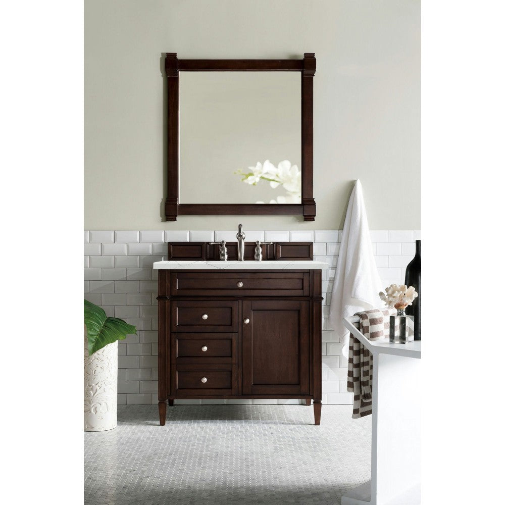 Brittany 36" Burnished Mahogany Single Vanity w/ 3 CM Ethereal Noctis Quartz Top