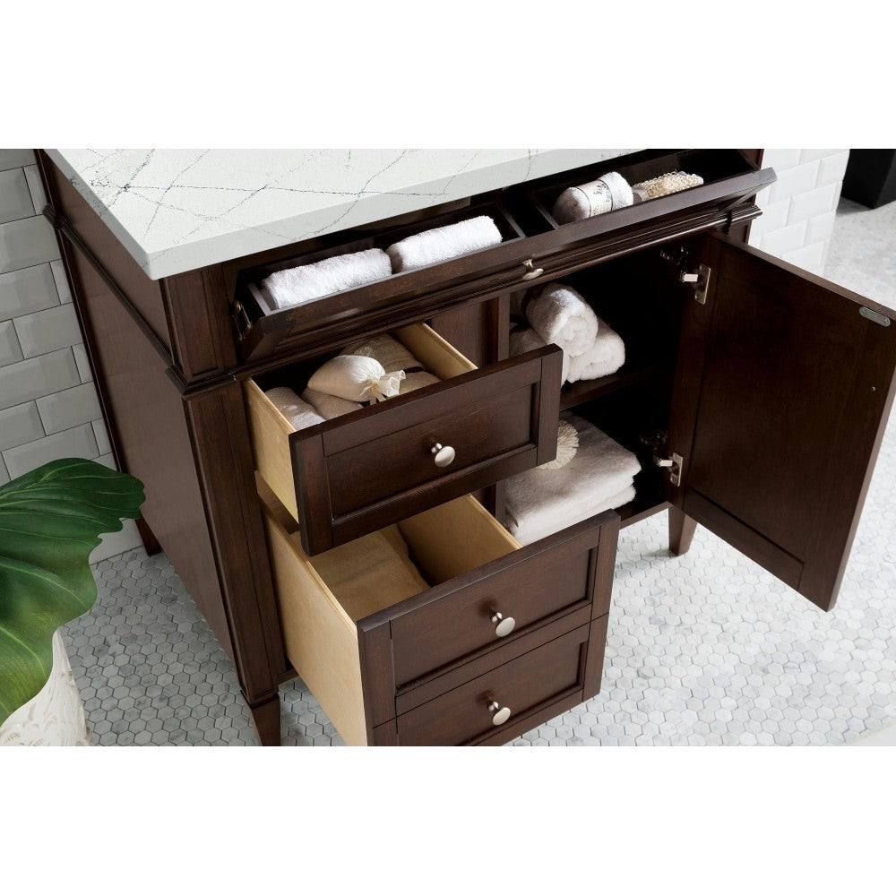 Brittany 36" Burnished Mahogany Single Vanity w/ 3 CM Ethereal Noctis Quartz Top