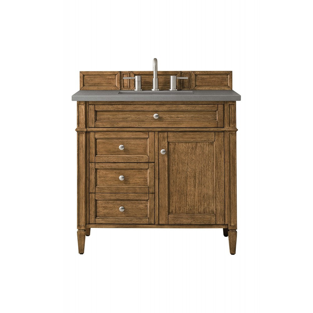 Brittany 36" Saddle Brown Single Vanity w/ 3 CM Gray Expo Quartz Top