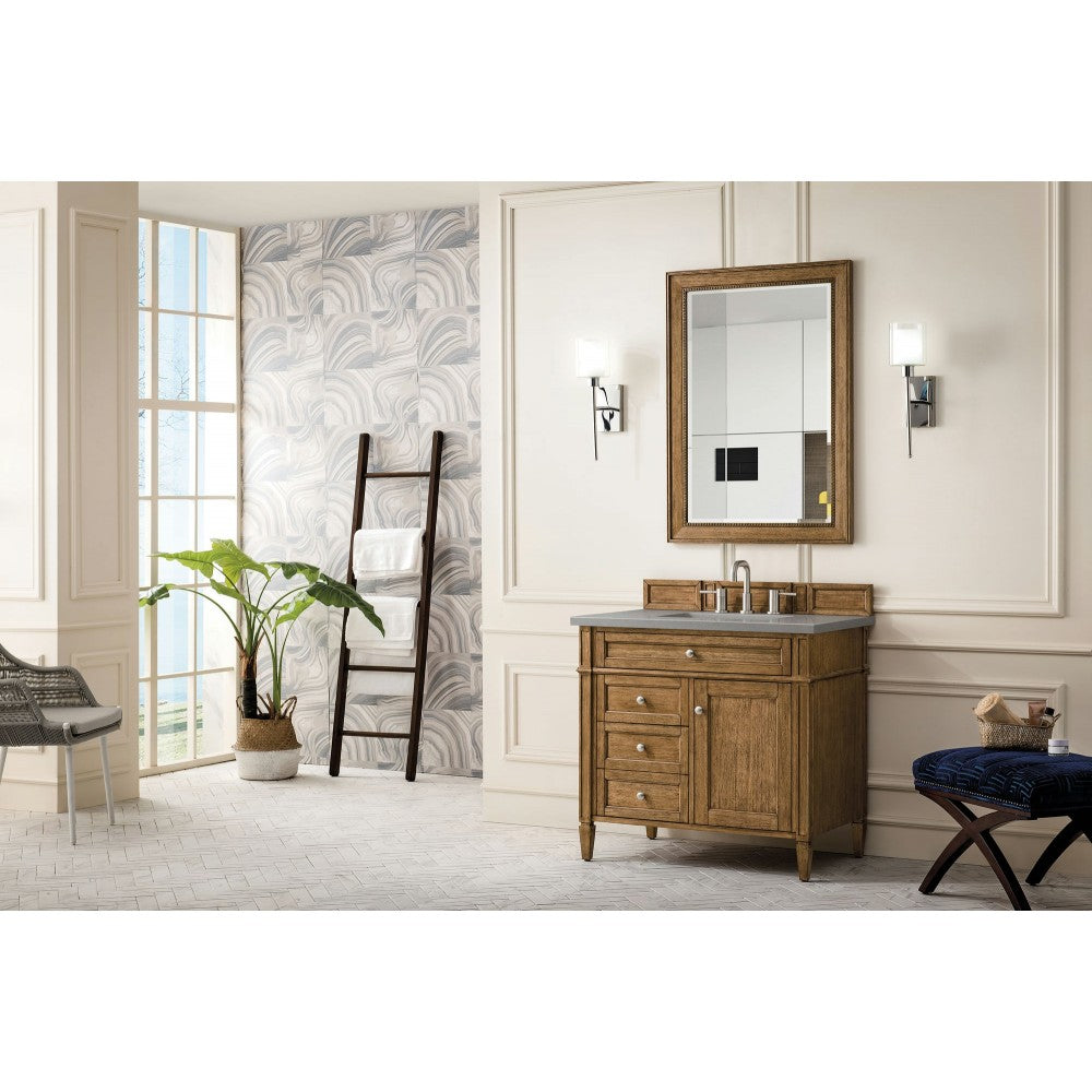 Brittany 36" Saddle Brown Single Vanity w/ 3 CM Gray Expo Quartz Top