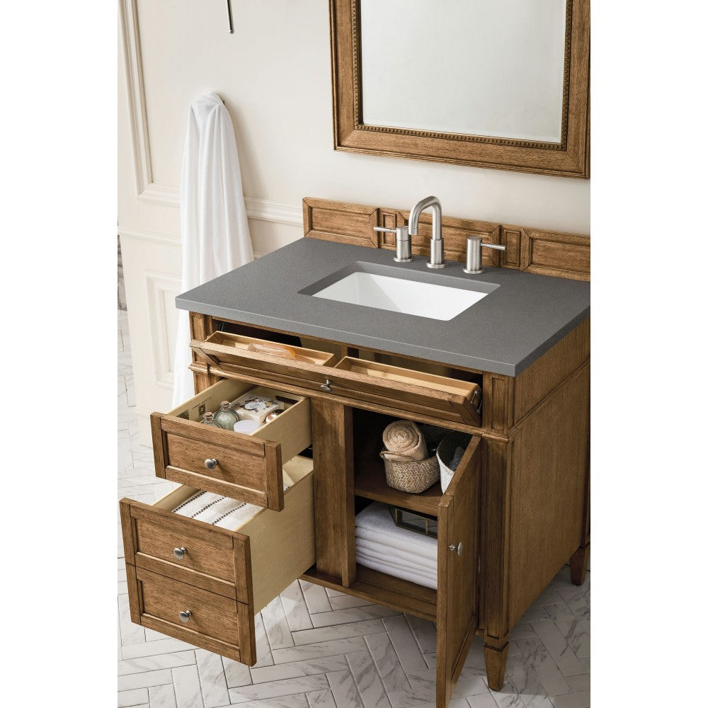 Brittany 36" Saddle Brown Single Vanity w/ 3 CM Gray Expo Quartz Top