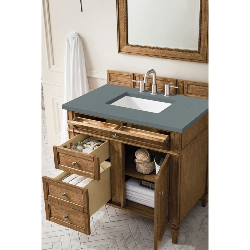 Brittany 36" Saddle Brown Single Vanity w/ 3 CM Cala Blue Quartz Top