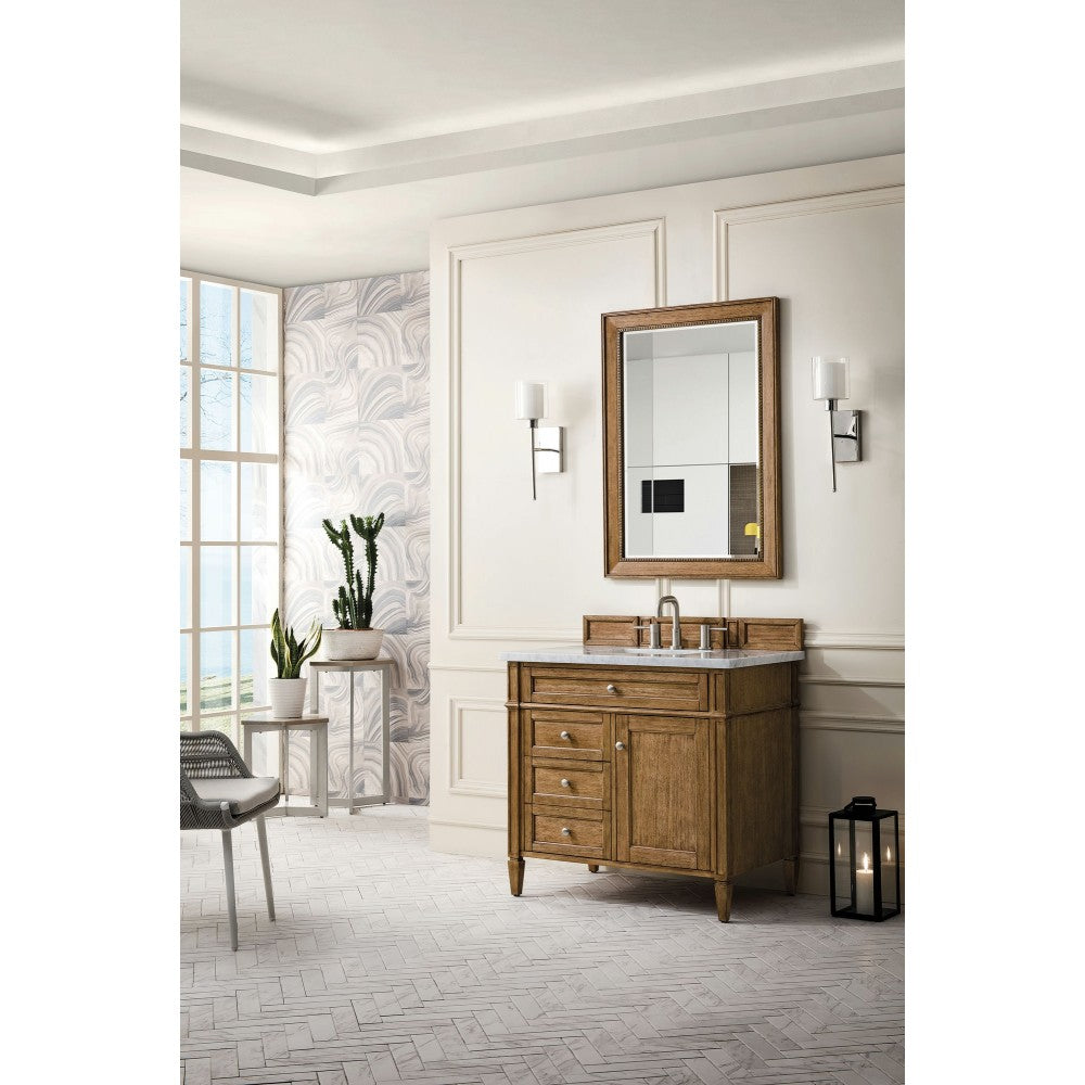 Brittany 36" Saddle Brown Single Vanity w/ 3 CM Carrara Marble Top