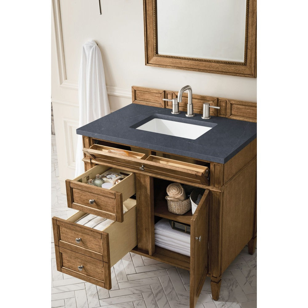 Brittany 36" Saddle Brown Single Vanity w/ 3 CM Charcoal Soapstone Quartz Top