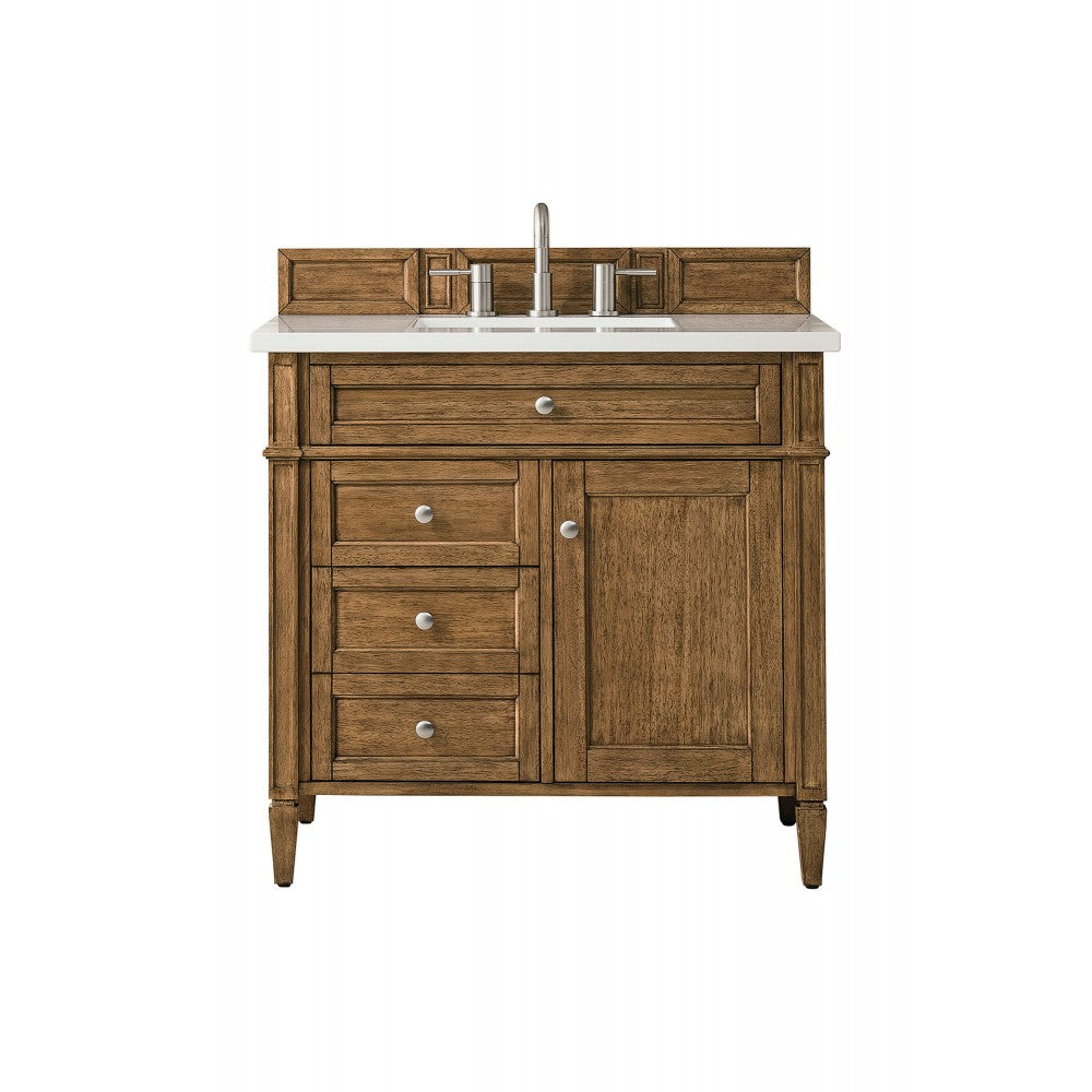 Brittany 36" Saddle Brown Single Vanity w/ 3 CM Classic White Quartz Top
