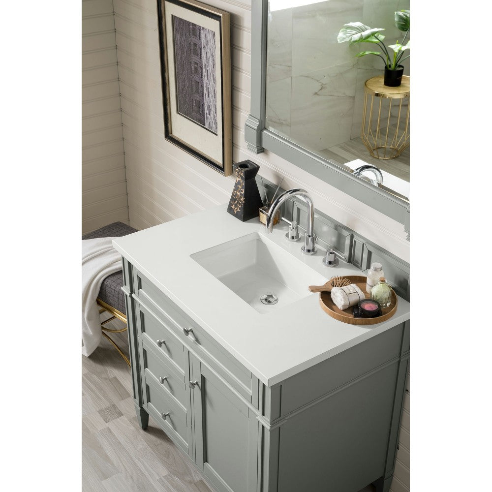 Brittany 36" Urban Gray Single Vanity w/ 3 CM Classic White Quartz Top