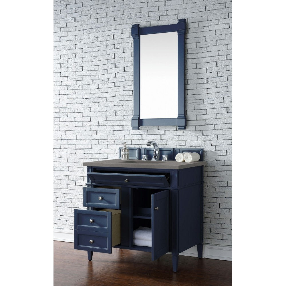 Brittany 36" Victory Blue Single Vanity w/ 3 CM Gray Expo Quartz Top