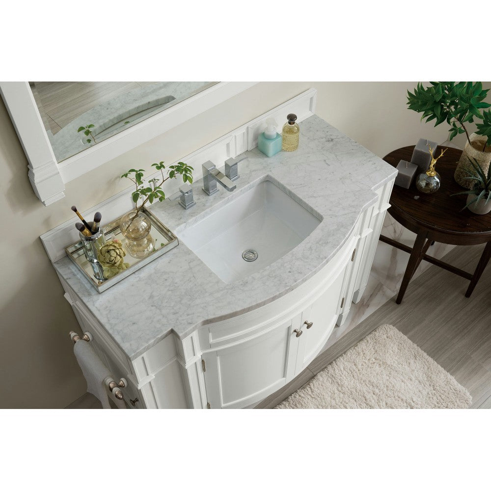 Brittany 46" Single Vanity, Bright White w/ 3 CM Carrara Marble Top