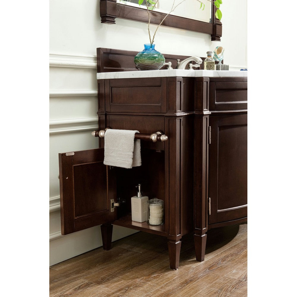 Brittany 46" Single Vanity, Burnished Mahogany w/ 3 CM Carrara Marble Top
