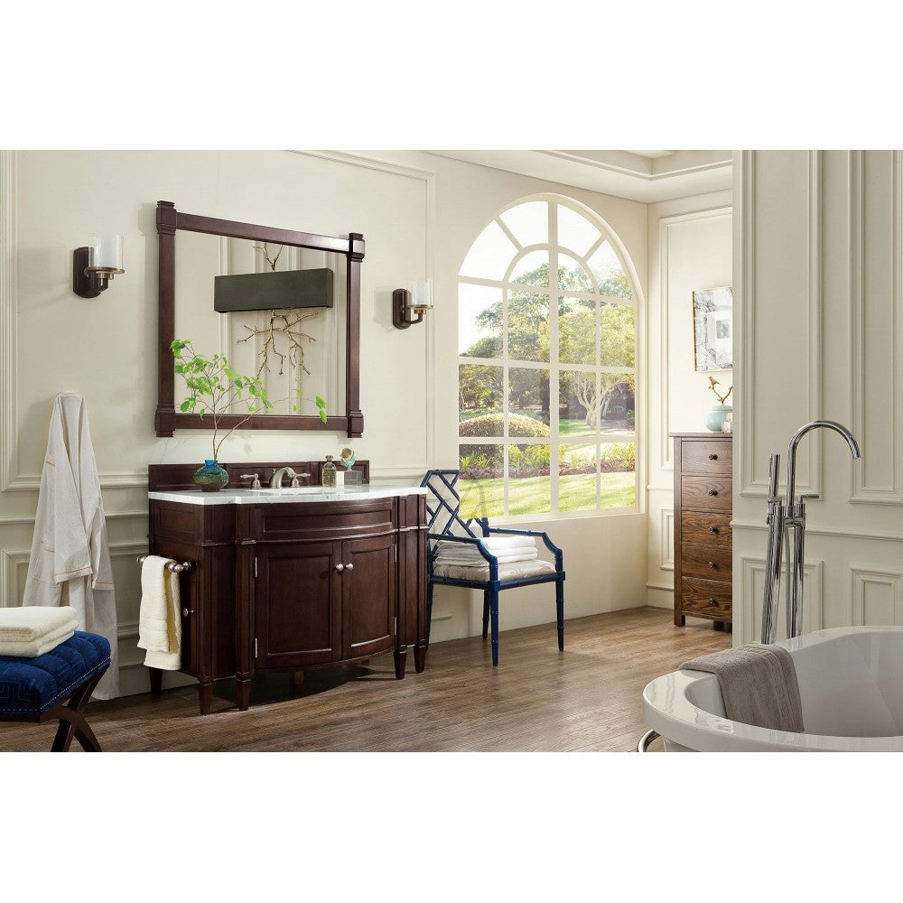 Brittany 46" Single Vanity, Burnished Mahogany w/ 3 CM Carrara Marble Top