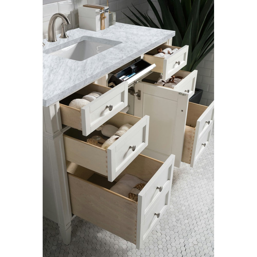 Brittany 48" Bright White Single Vanity w/ 3 CM Carrara Marble Top