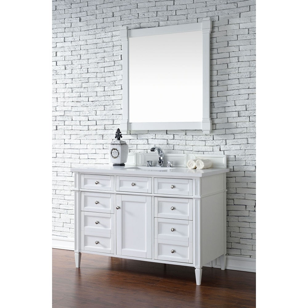 Brittany 48" Bright White Single Vanity w/ 3 CM Classic White Quartz Top