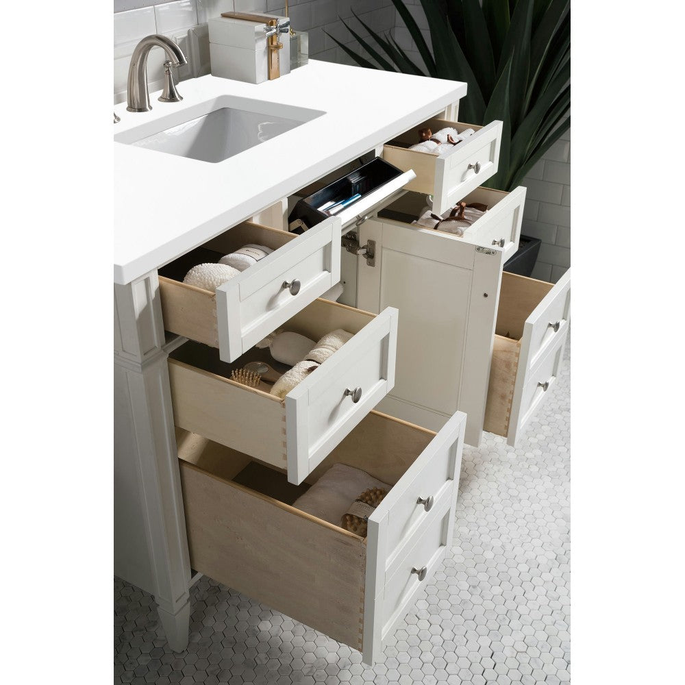 Brittany 48" Bright White Single Vanity w/ 3 CM Classic White Quartz Top
