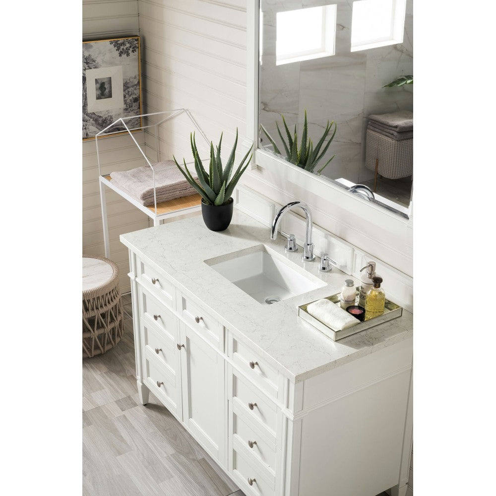 Brittany 48" Bright White Single Vanity w/ 3 CM Eternal Jasmine Pearl Quartz Top