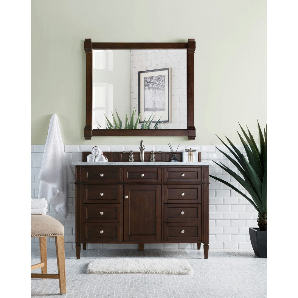 Brittany 48" Burnished Mahogany Single Vanity w/ 3 CM Carrara Marble Top