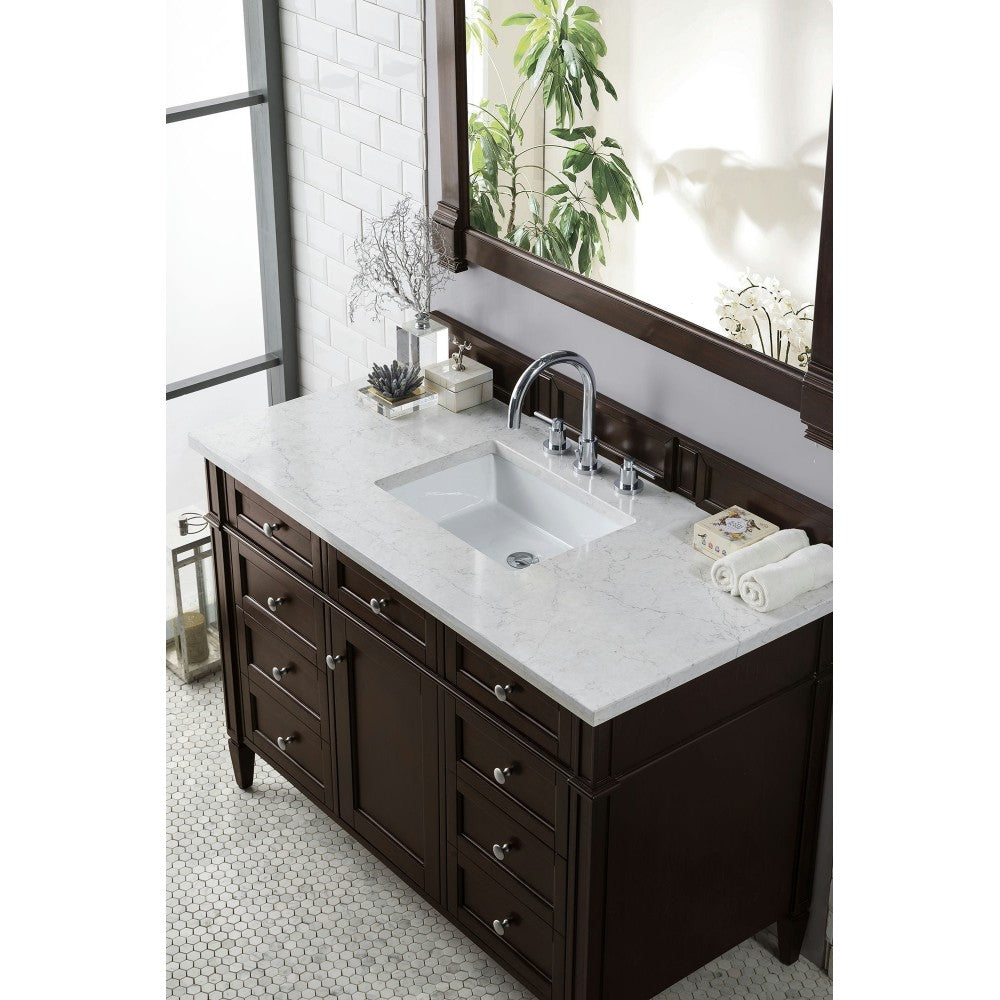 Brittany 48" Burnished Mahogany Single Vanity w/ 3 CM Jasmine Pearl Quartz Top
