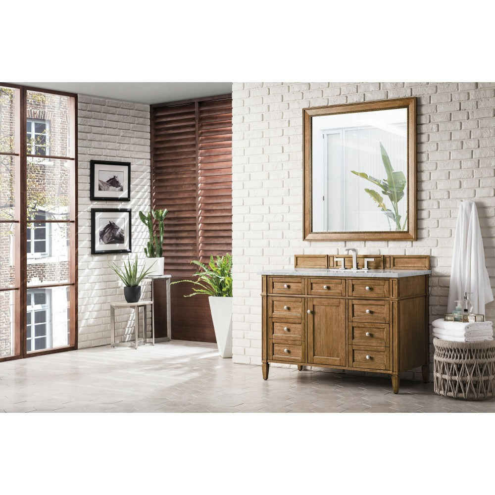 Brittany 48" Saddle Brown Single Vanity w/ 3 CM Eternal Jasmine Pearl Quartz Top