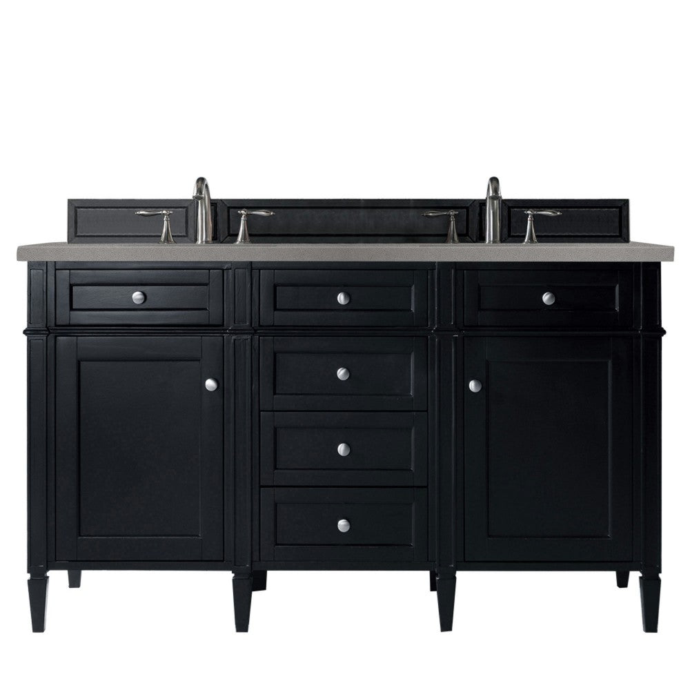 Brittany 60" Black Onyx Double Vanity w/ 3 CM Gray Expo Quartz Top