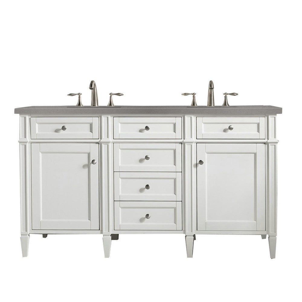 Brittany 60" Bright White Double Vanity w/ 3 CM Gray Expo Quartz Top