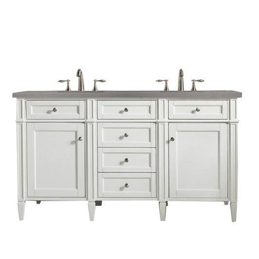 Brittany 60" Bright White Double Vanity w/ 3 CM Gray Expo Quartz Top