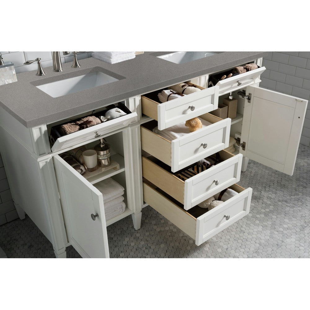 Brittany 60" Bright White Double Vanity w/ 3 CM Gray Expo Quartz Top