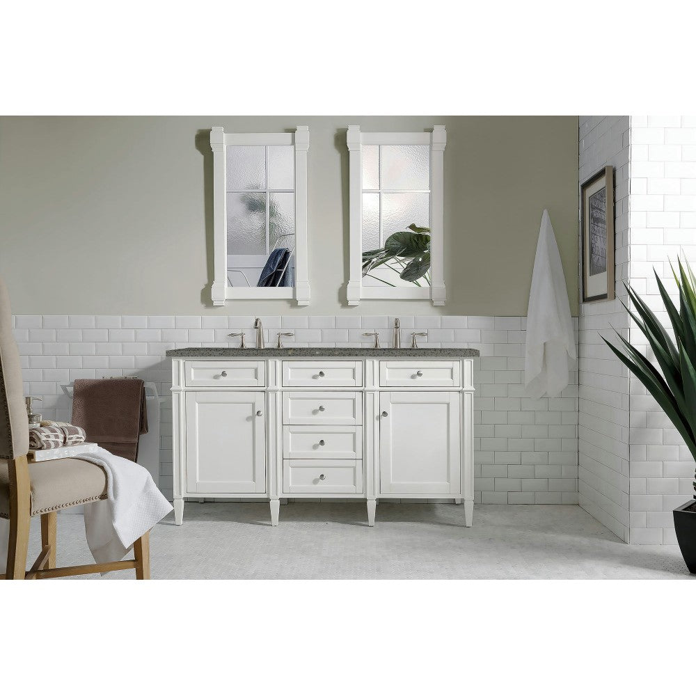 Brittany 60" Bright White Double Vanity w/ 3 CM Gray Expo Quartz Top