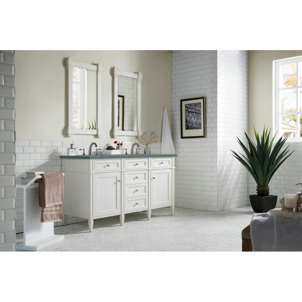 Brittany 60" Bright White Double Vanity w/ 3 CM Cala Blue Quartz Top