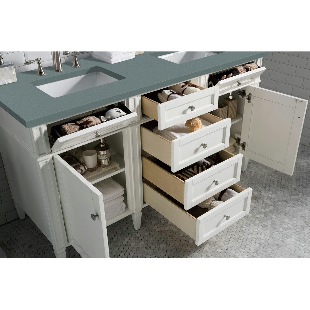 Brittany 60" Bright White Double Vanity w/ 3 CM Cala Blue Quartz Top