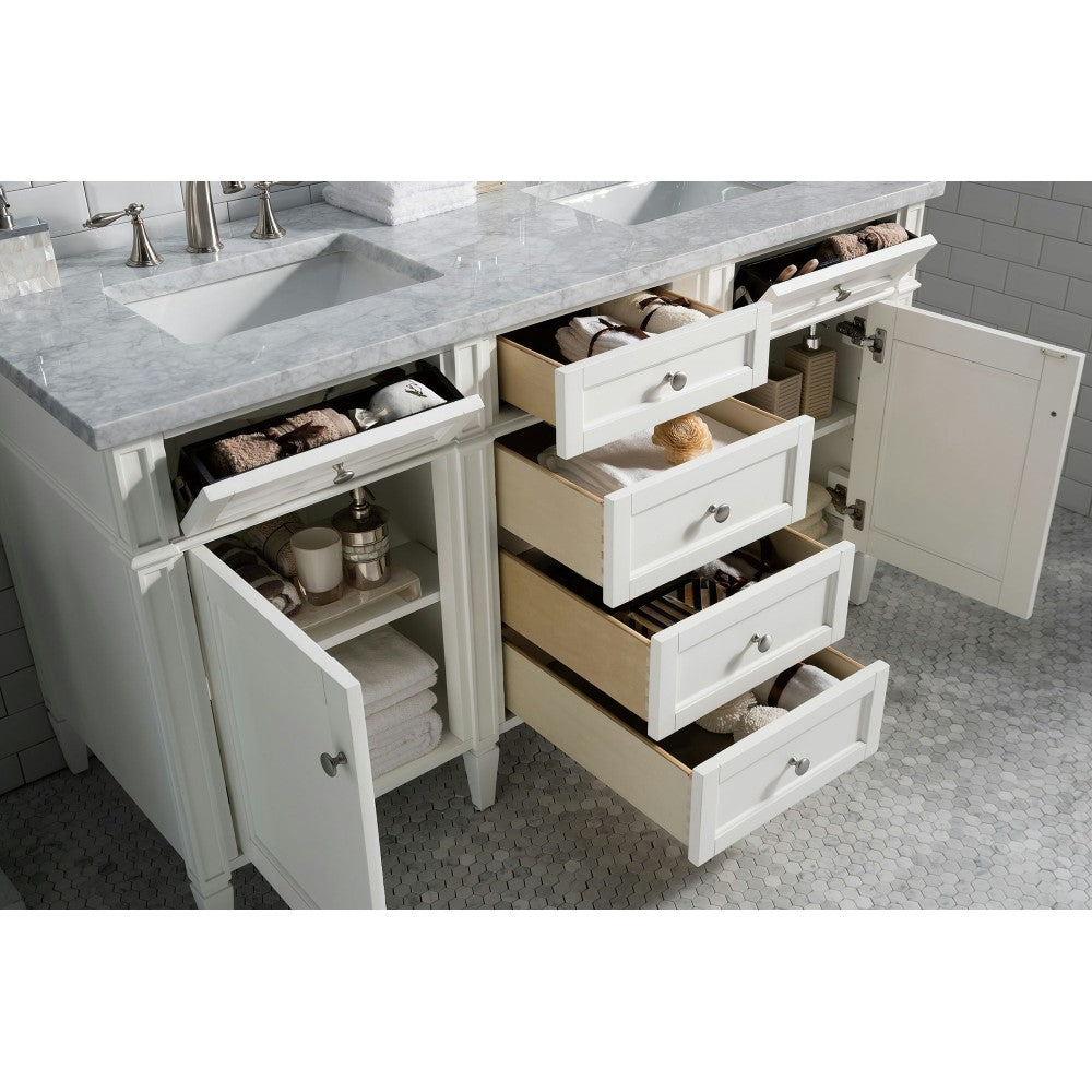 Brittany 60" Bright White Double Vanity w/ 3 CM Carrara Marble Top