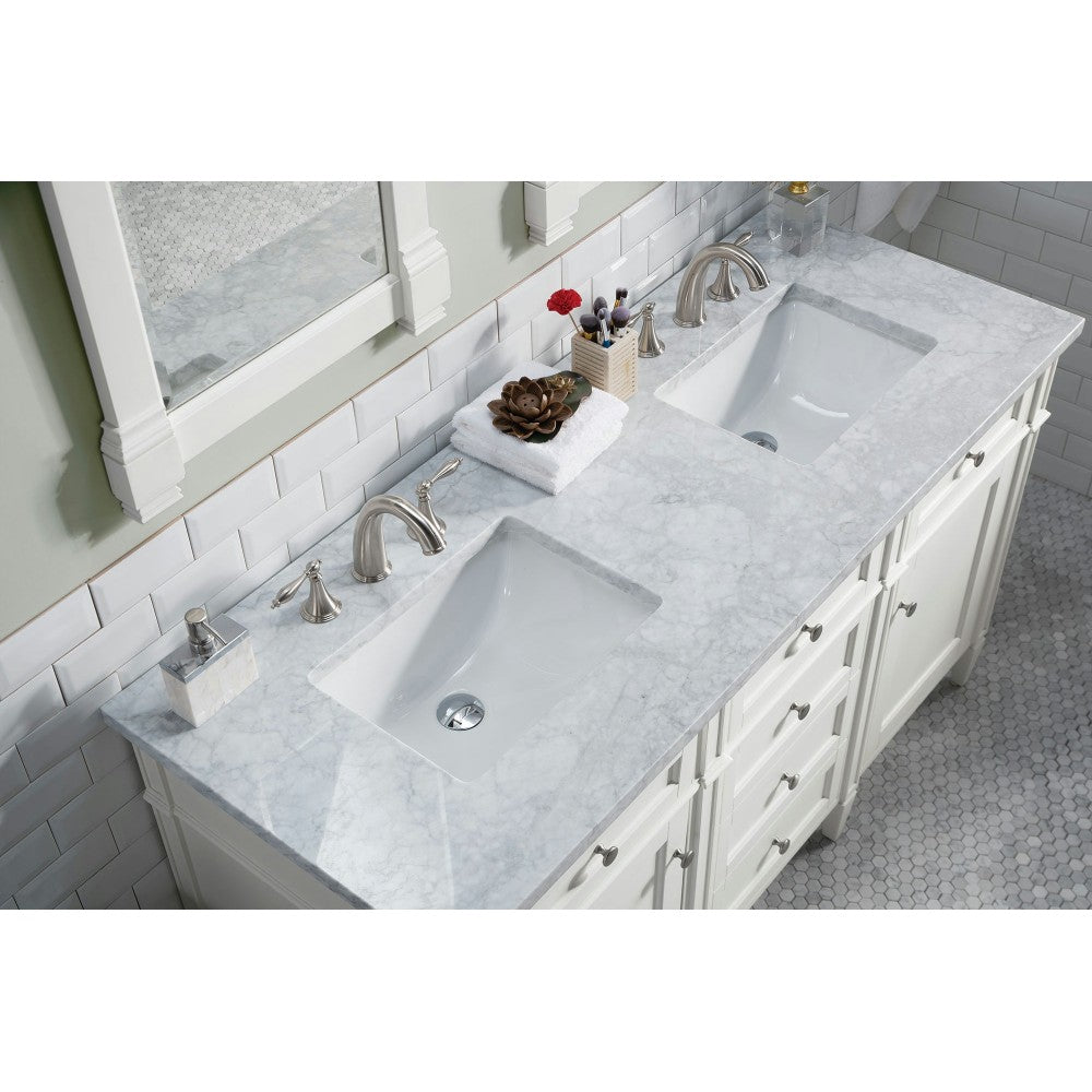 Brittany 60" Bright White Double Vanity w/ 3 CM Carrara Marble Top