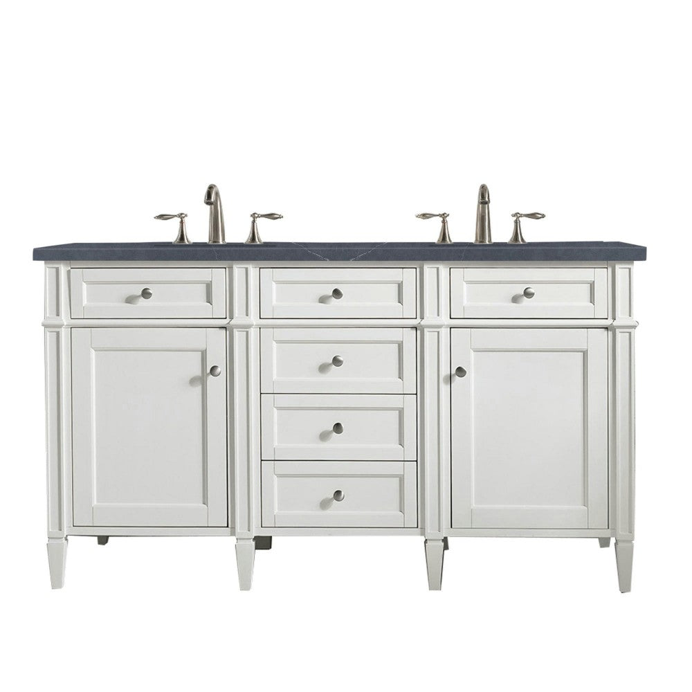 Brittany 60" Bright White Double Vanity w/ 3 CM Charcoal Soapstone Quartz Top