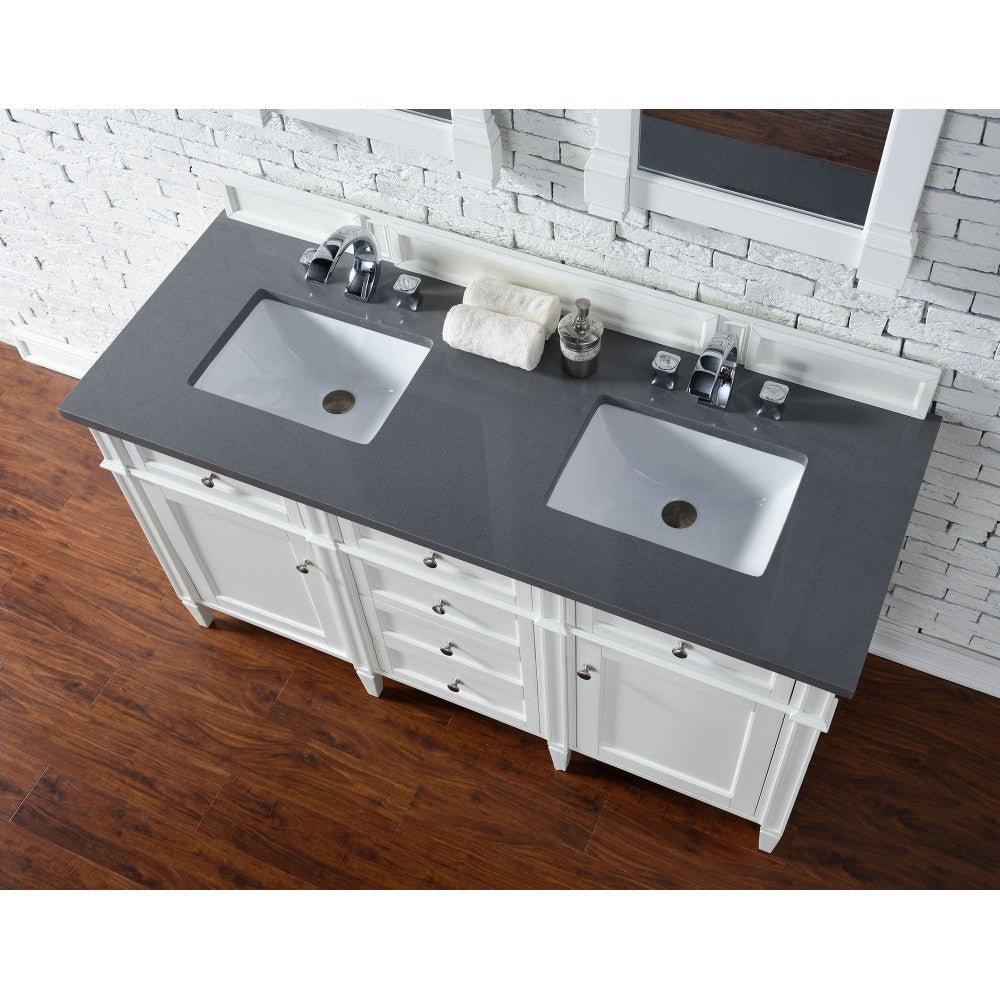Brittany 60" Bright White Double Vanity w/ 3 CM Charcoal Soapstone Quartz Top