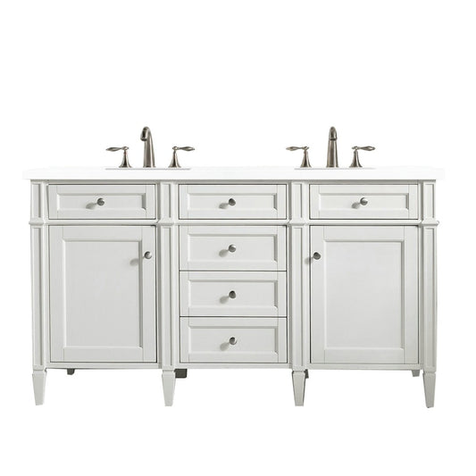 Brittany 60" Bright White Double Vanity w/ 3 CM Classic White Quartz Top