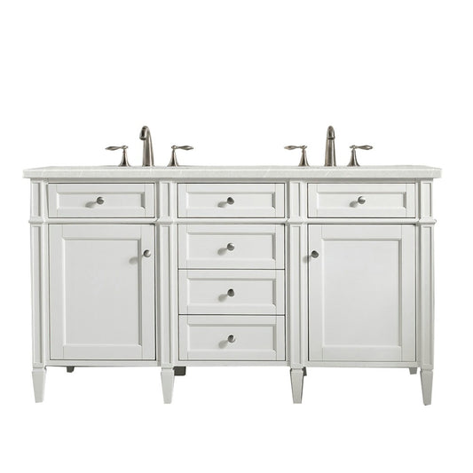 Brittany 60" Bright White Double Vanity w/ 3 CM Eternal Serena Quartz Top