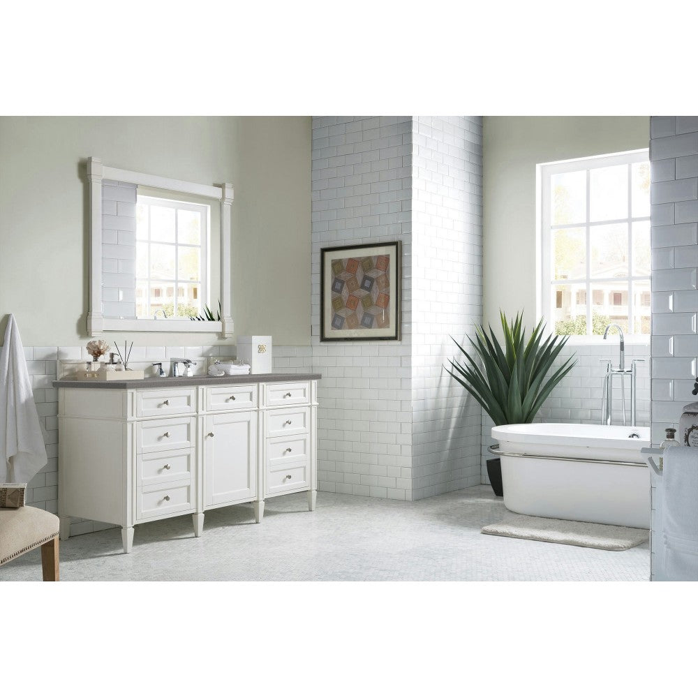 Brittany 60" Bright White Single Vanity w/ 3 CM Gray Expo Quartz Top