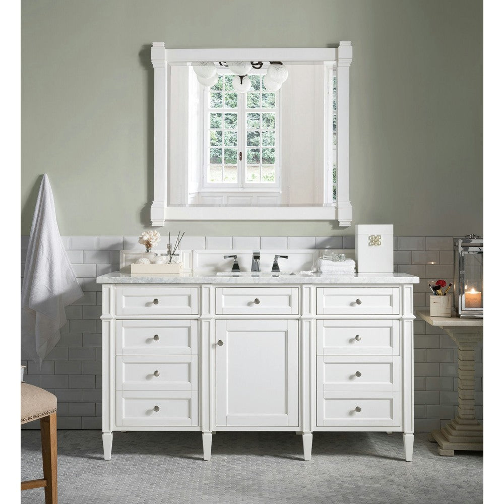 Brittany 60" Bright White Single Vanity w/ 3 CM Carrara Marble Top