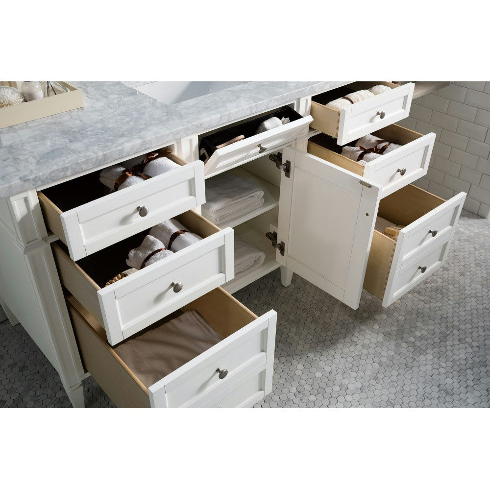 Brittany 60" Bright White Single Vanity w/ 3 CM Carrara Marble Top