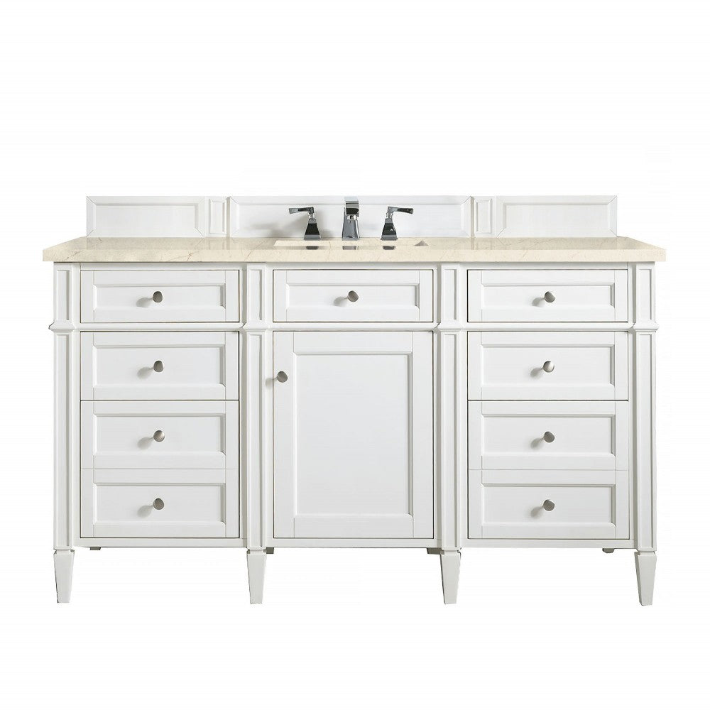Brittany 60" Bright White Single Vanity w/ 3 CM Eternal Marfil Quartz Top