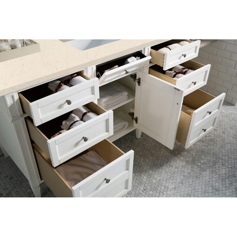 Brittany 60" Bright White Single Vanity w/ 3 CM Eternal Marfil Quartz Top