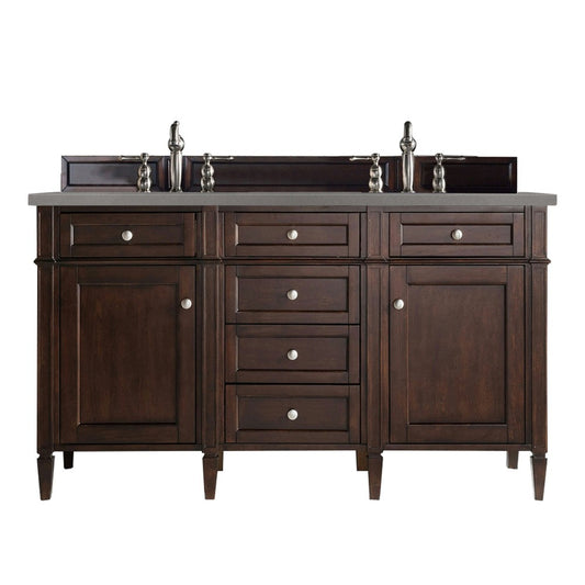 Brittany 60" Burnished Mahogany Double Vanity w/ 3 CM Gray Expo Quartz Top