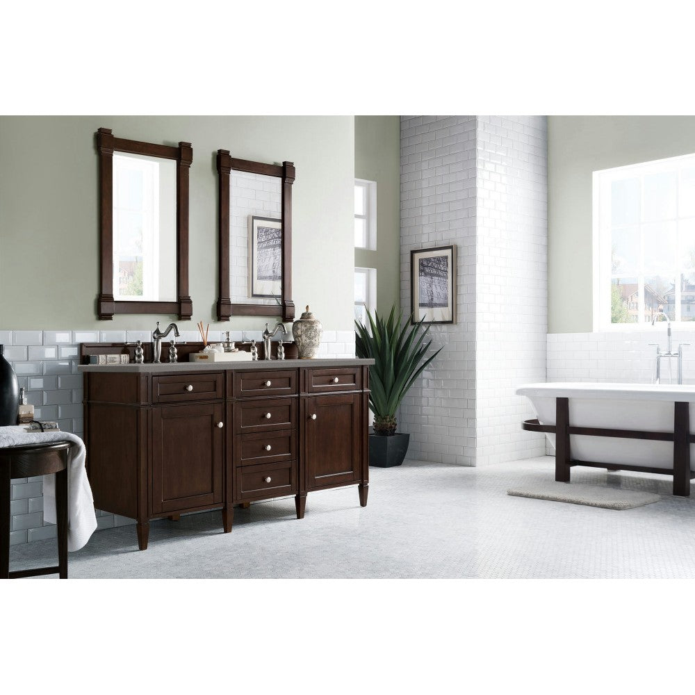 Brittany 60" Burnished Mahogany Double Vanity w/ 3 CM Gray Expo Quartz Top