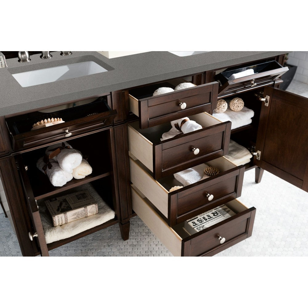 Brittany 60" Burnished Mahogany Double Vanity w/ 3 CM Gray Expo Quartz Top