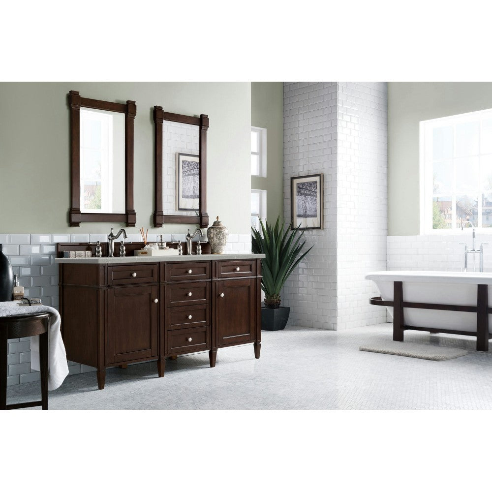 Brittany 60" Burnished Mahogany Double Vanity w/ 3 CM Eternal Serena Quartz Top