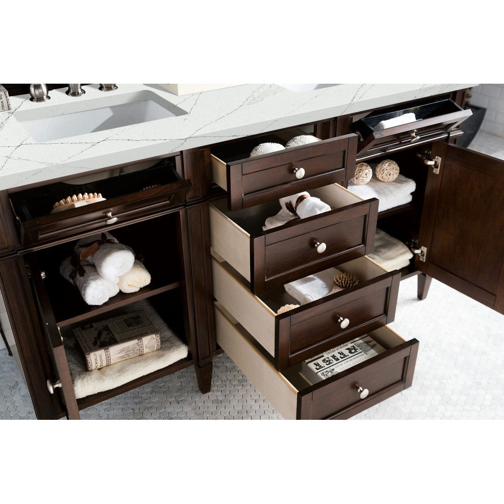Brittany 60" Burnished Mahogany Double Vanity w/ 3 CM Ethereal Noctis Quartz Top